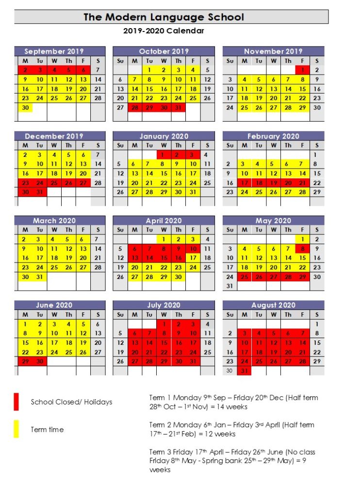 MLS calendar 2019 2020 - Modern Language School